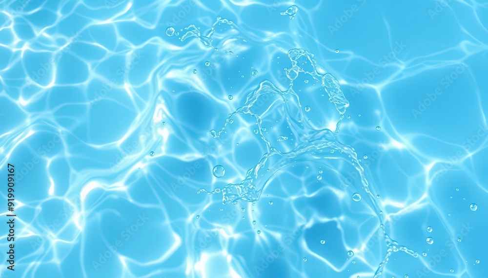 Obraz premium Blue Water Surface with Splash and Bubbles.