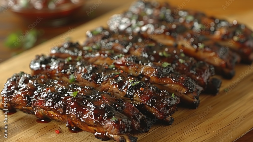 Capture the smoky aroma and tender juiciness of a perfectly grilled barbecue rib, with its caramelized glaze and fall-off-the-bone meat. Capture the smoky aroma and tender juiciness of a perfectly grilled barbecue rib, with its caramelized glaze and fall-off-the-bone meat.