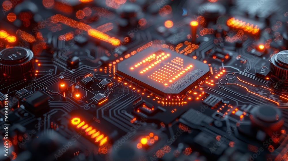 3D Rendering of Abstract Digital Technology with Hi-Tech Elements 3D Rendering of Abstract Digital Technology with Hi-Tech Elements