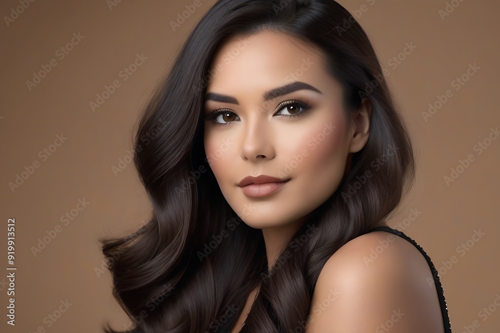 Portrait of beautiful asian woman with long wavy hair. Portrait of beautiful asian woman with long wavy hair.