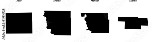 Adair, Andrew, Atchison, Audrain outline maps