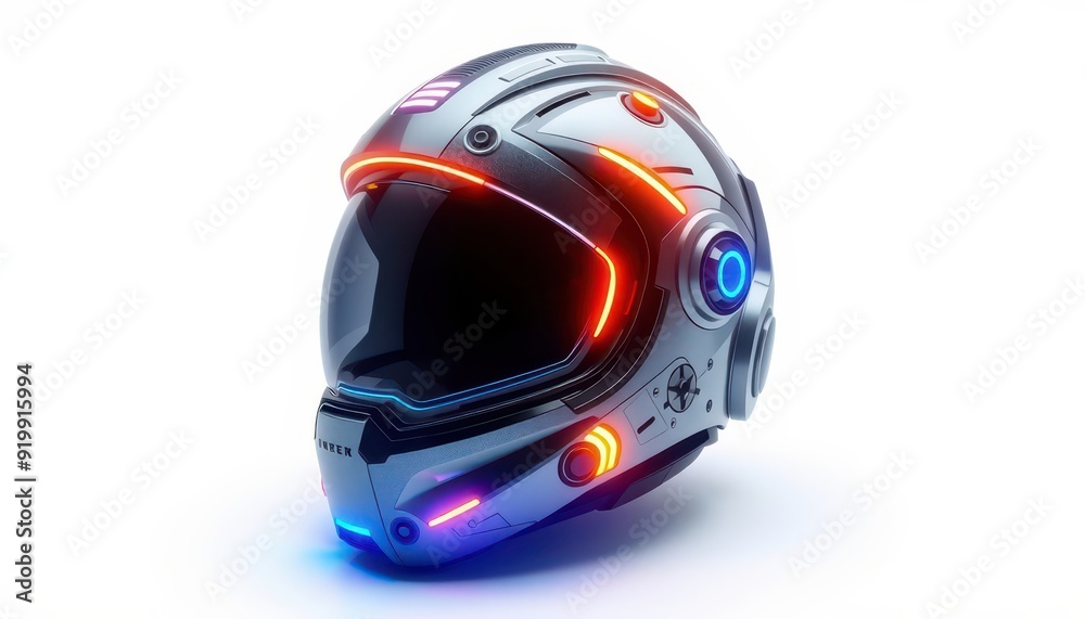 Futuristic Helmet with Neon Lights. Futuristic Helmet with Neon Lights.