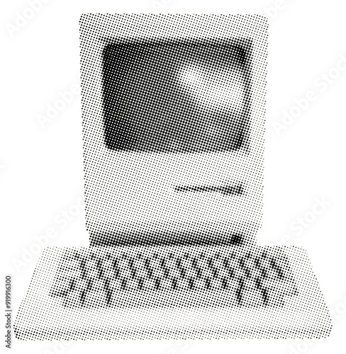 retro computer isolated vintage halftone grunge dotted collage element