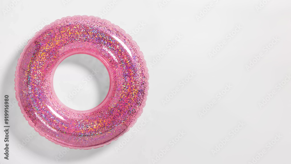 Top view of inflatable glitter swim tube on copy-space background. Top view of inflatable glitter swim tube on copy-space background.