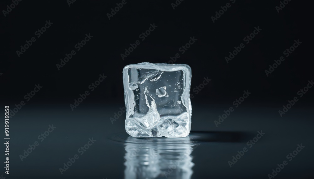 Ice Cube with Reflection on Black Surface. Ice Cube with Reflection on Black Surface.