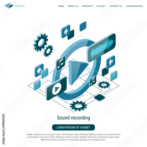Sound recording, audio production flat 3d isometric vector concept illustration