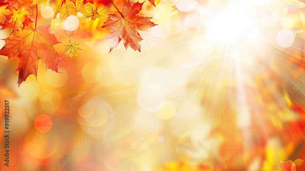 Warm autumn morning with vibrant maple leaves and soft sunlight creating a serene atmosphere in rich hues of red and orange Warm autumn morning with vibrant maple leaves and soft sunlight creating a serene atmosphere in rich hues of red and orange