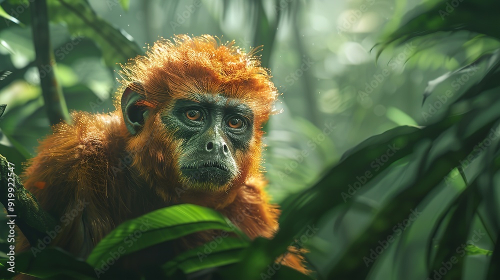 Fototapeta premium Digital Art of a Red Howler Monkey in the Amazon Rainforest