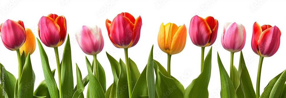 Naklejka premium Tulip flowers on a white background in landscape format