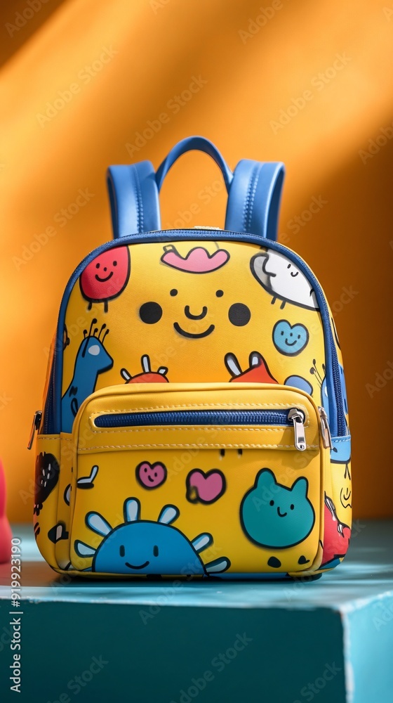 kid's school backpack with a cartoon pattern kid's school backpack with a cartoon pattern
