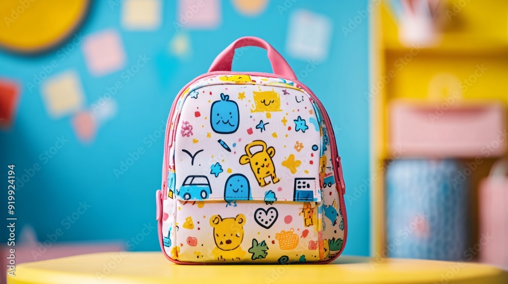 children's school backpack with a cartoon pattern children's school backpack with a cartoon pattern