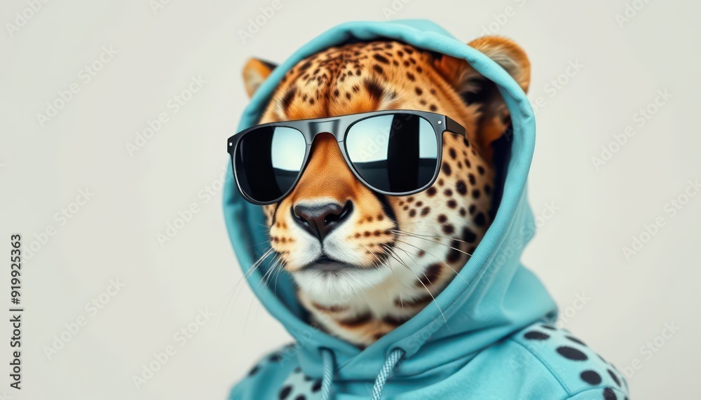 Cheetah in a Blue Hoodie and Sunglasses. Cheetah in a Blue Hoodie and Sunglasses.
