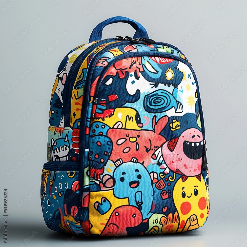 children's school backpack with a cartoon pattern children's school backpack with a cartoon pattern