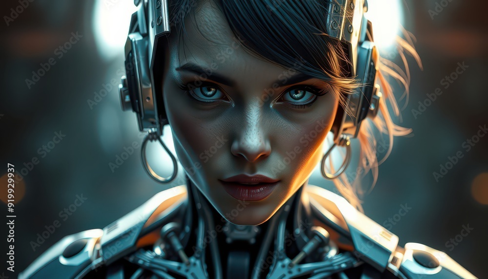 Close Up of a Futuristic Female Cyborg. Close Up of a Futuristic Female Cyborg.