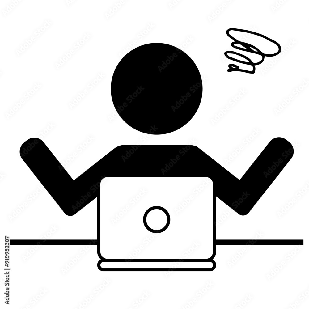 パソコンで作業をして困る人のピクトグラム Stock Vector | Adobe Stock