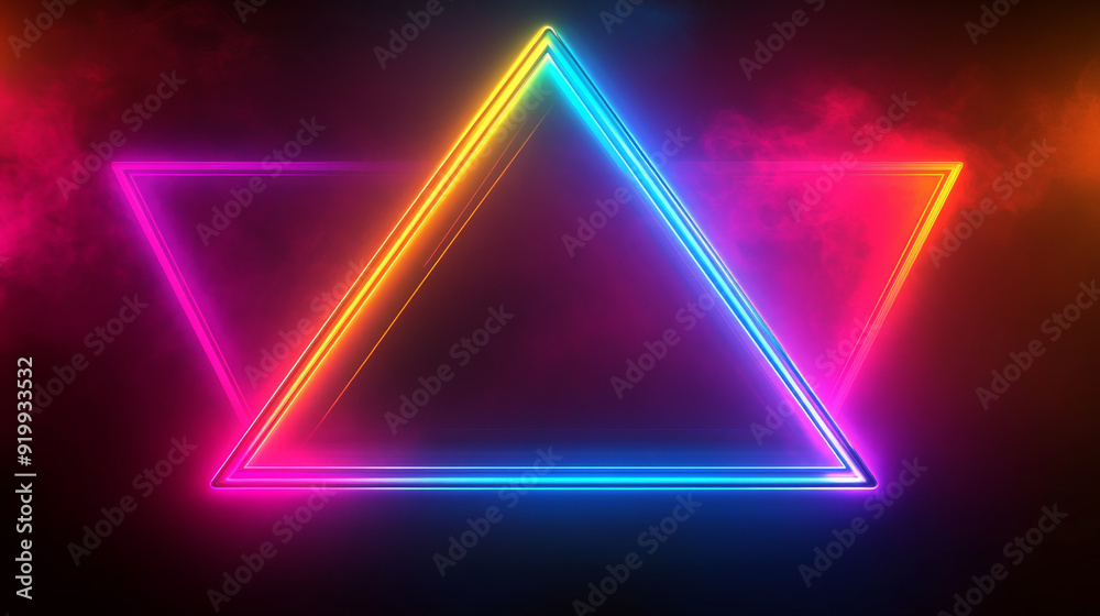 Electric triangle shapes glow in neon colors, creating a futuristic and vibrant backdrop. Electric triangle shapes glow in neon colors, creating a futuristic and vibrant backdrop.