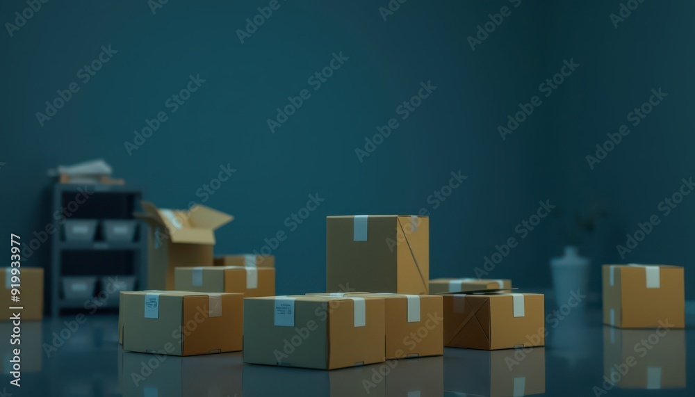 Cardboard Boxes On A Blue Background. Cardboard Boxes On A Blue Background.