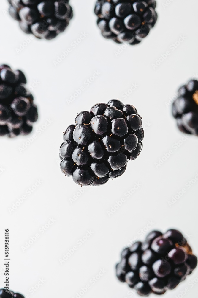 Columbia Star Blackberry fruit levitating on a white background Columbia Star Blackberry fruit levitating on a white background