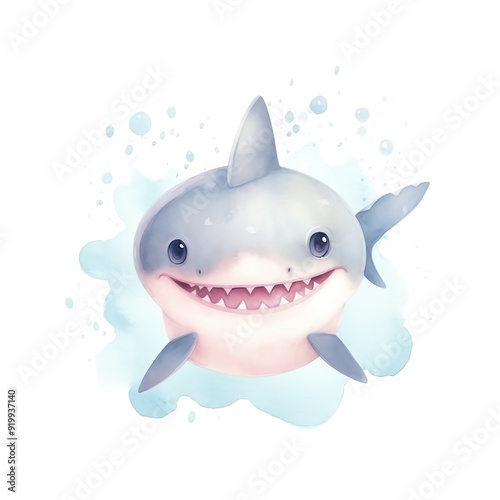 Marine shark watercolor illustration, marine animals clipart