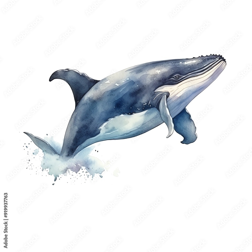 Fototapeta premium Marine whale watercolor illustration, marine animals clipart