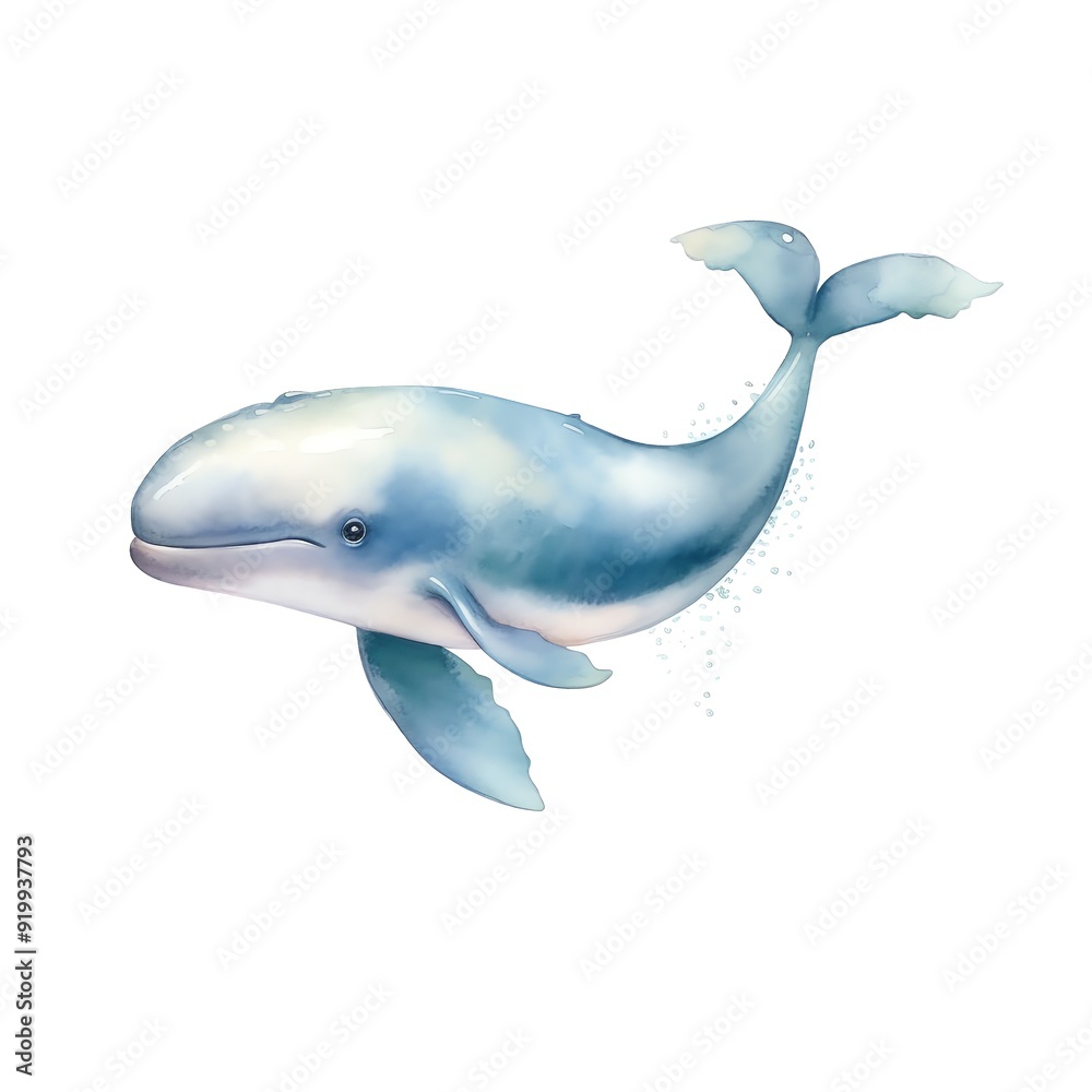 Obraz premium Marine whale watercolor illustration, marine animals clipart