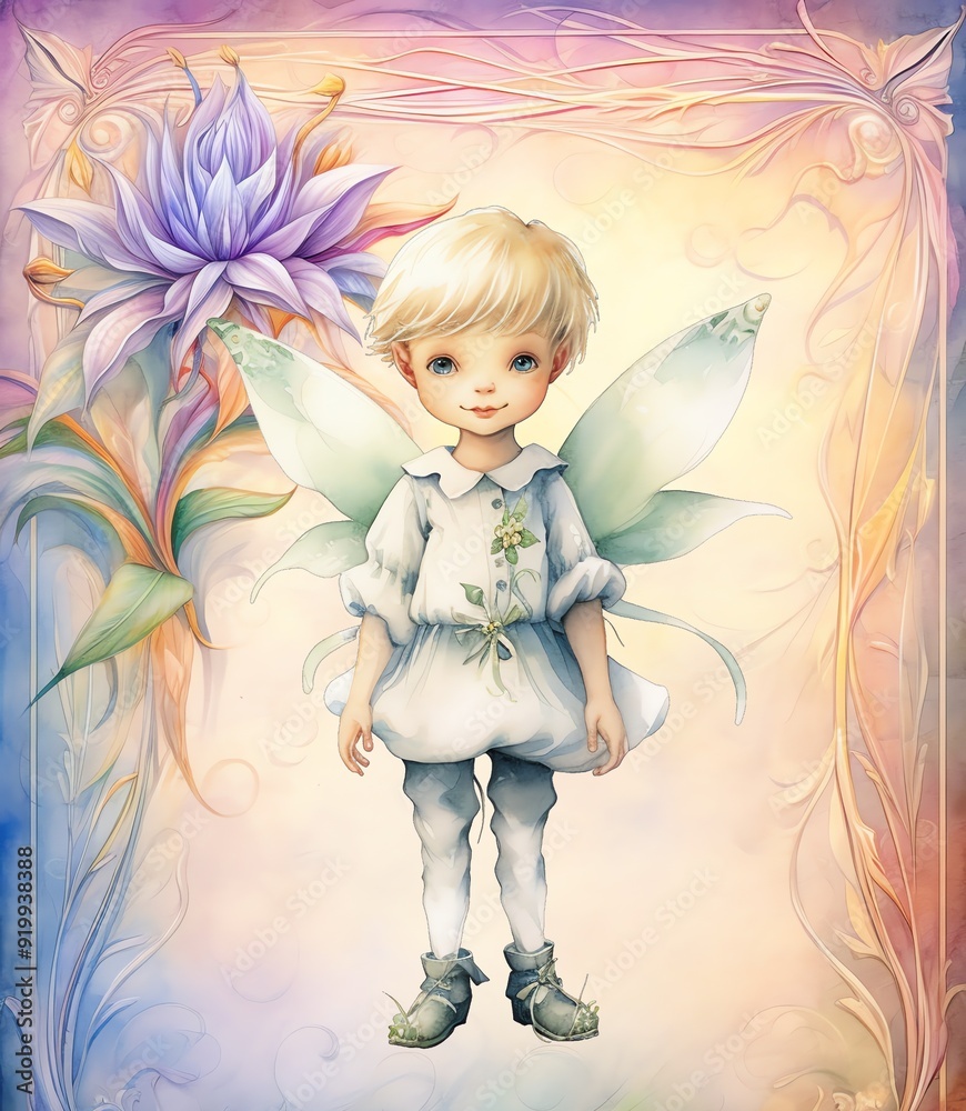 Fototapeta premium Old paper fairy boy vintage junk journal digital paper