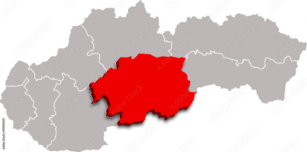 Naklejka premium banská bystrica region map ADMINISTRATIVE DIVISIONS of SLOVAKIA 3d isometric map