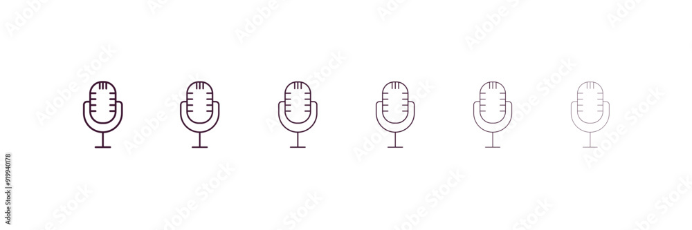 retro microphone outline icon. Linear vector from technology concept. 6 different line style retro microphone icon included thin, light, regular, medium, bold, black retro microphone outline icon. Linear vector from technology concept. 6 different line style retro microphone icon included thin, light, regular, medium, bold, black