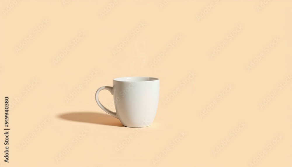 White Mug of Coffee on Cream Background. White Mug of Coffee on Cream Background.