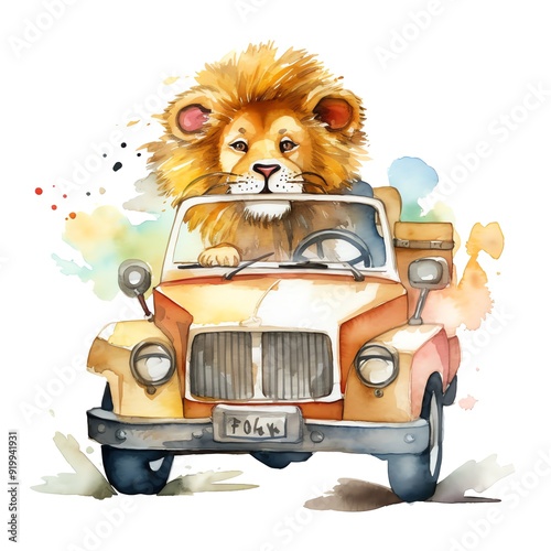 Safari Lion watercolor illustration, safari animals clipart