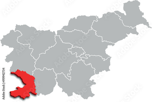 coastal karst region map ADMINISTRATIVE DIVISIONS of SLOVENIA 3d isometric map