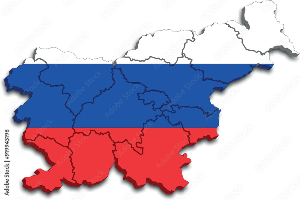 Obraz premium SLOVENIA MAP WITH ITS PROVINCES AND POLITICAL ADMINISTRATIVE DIVISIONS WITH FLAG