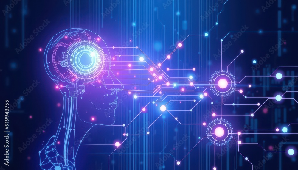 Artificial Intelligence Concept with Circuit Board and Glowing Lines. Artificial Intelligence Concept with Circuit Board and Glowing Lines.