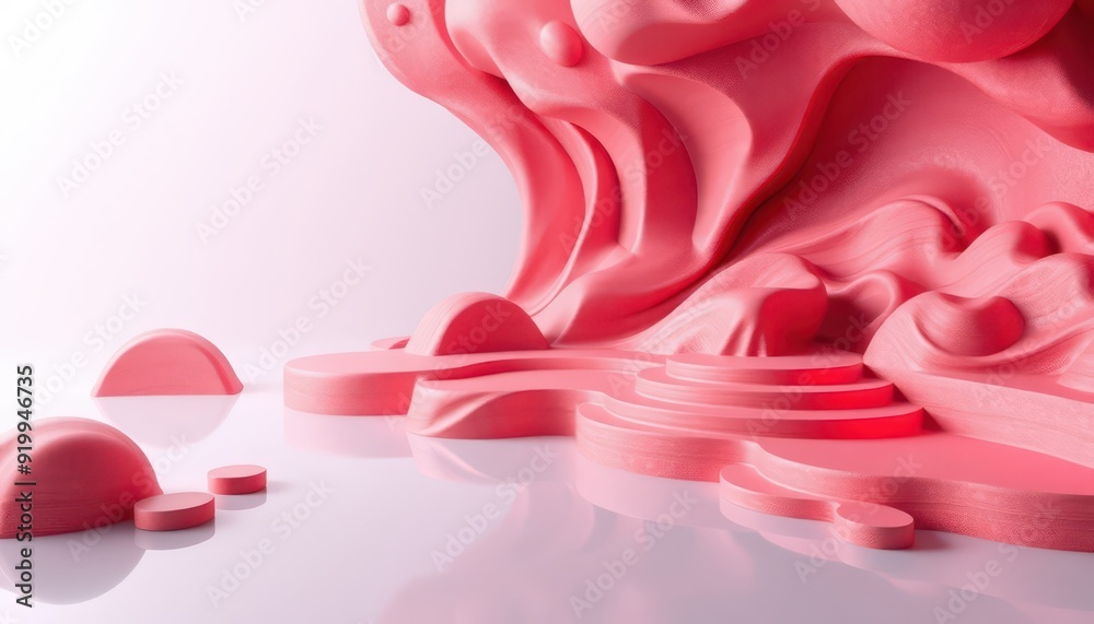 Abstract pink podium with wavy shapes. Abstract pink podium with wavy shapes.