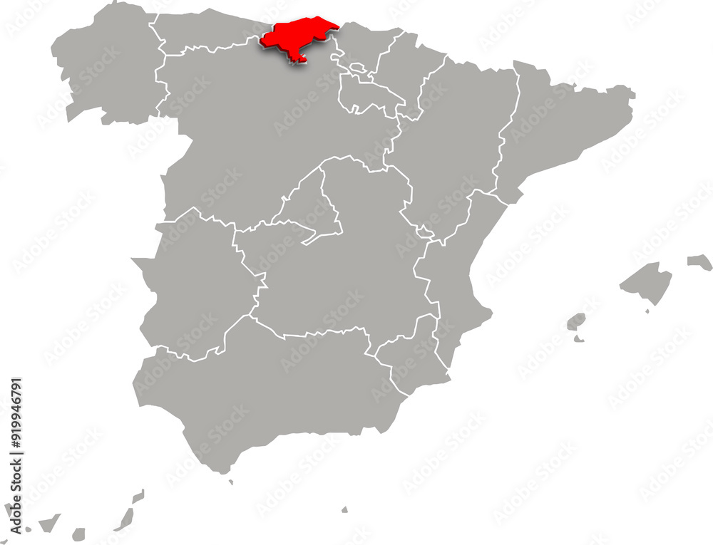 Fototapeta premium cantabria map ADMINISTRATIVE DIVISIONS of SPAIN 3d isometric map