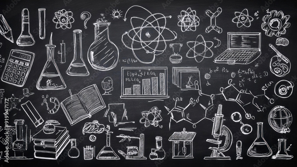 Doodles on blackboard. Generated image Doodles on blackboard. Generated image