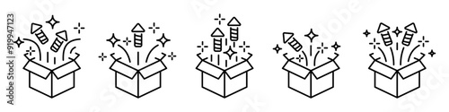 Surprise box icon set. Linear style.