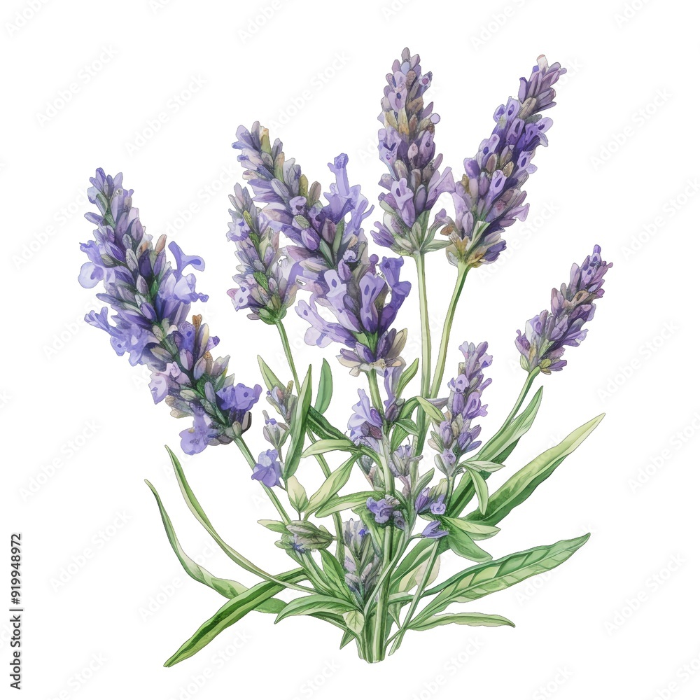 Naklejka premium Spring lavender watercolor illustration, spring clipart
