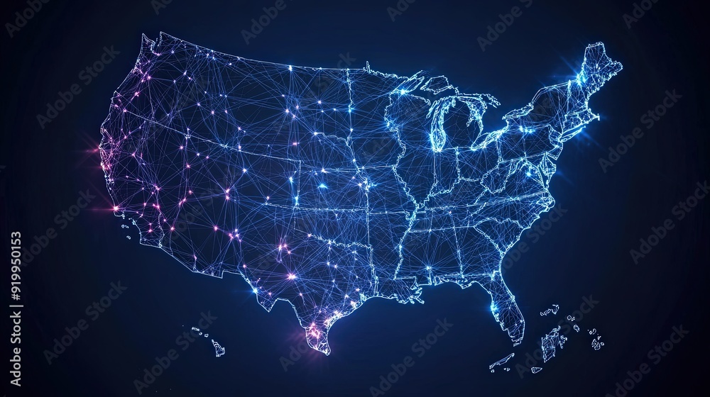 Fototapeta premium Abstract Tech-Driven Map of the United States