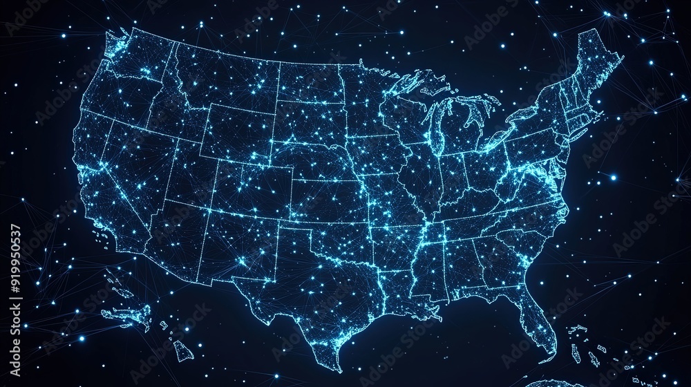 Glowing Abstract Digital Landscape of the United States
