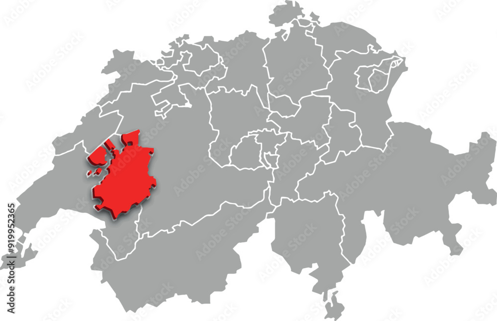Naklejka premium fribourg map ADMINISTRATIVE DIVISIONS of SWITZERLAND 3d isometric map
