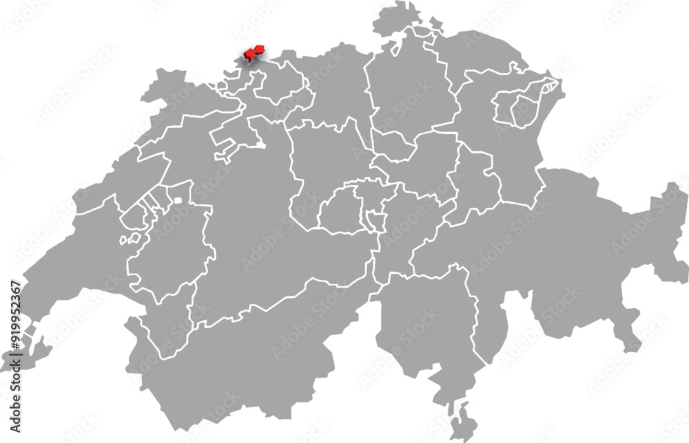 Obraz premium basel stadt map ADMINISTRATIVE DIVISIONS of SWITZERLAND 3d isometric map