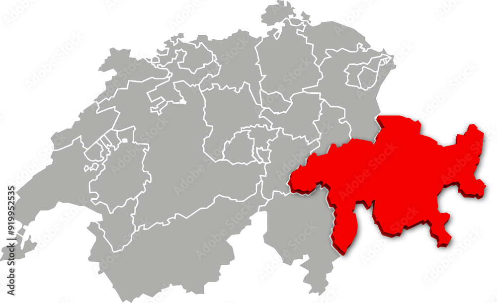 Graubünden map ADMINISTRATIVE DIVISIONS of SWITZERLAND 3d isometric map Graubünden map ADMINISTRATIVE DIVISIONS of SWITZERLAND 3d isometric map