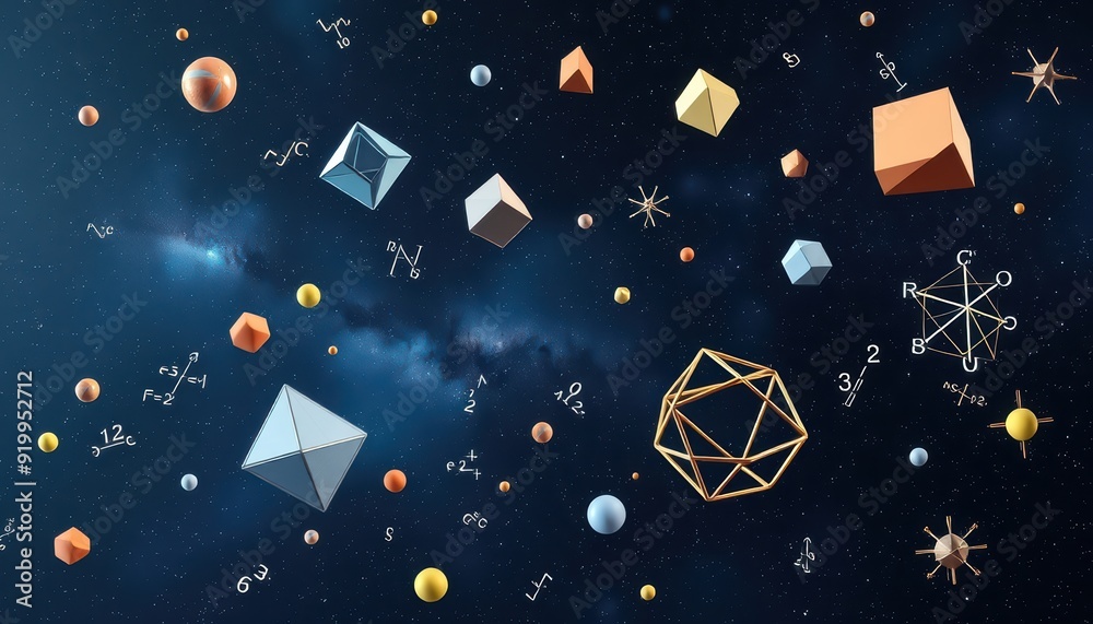 Geometric Shapes Floating in a Starry Night Sky. Geometric Shapes Floating in a Starry Night Sky.