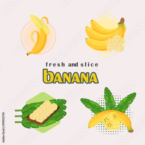 Bananas Slice backdground, fruits menu background. Fresh fruit Banner