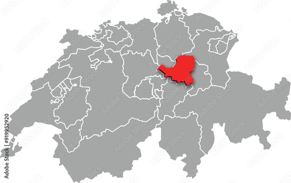Obraz premium schwyz map ADMINISTRATIVE DIVISIONS of SWITZERLAND 3d isometric map