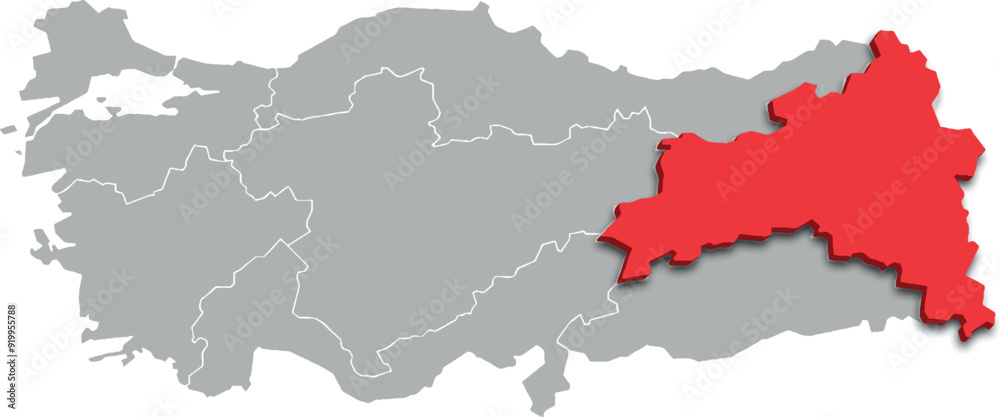 Naklejka premium eastern anatolia region map ADMINISTRATIVE DIVISIONS of Türkiye 3d isometric map