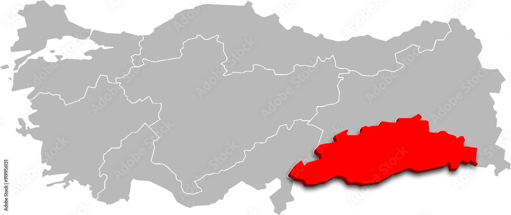 Fototapeta premium southeastern anatolia region map ADMINISTRATIVE DIVISIONS of Türkiye 3d isometric map