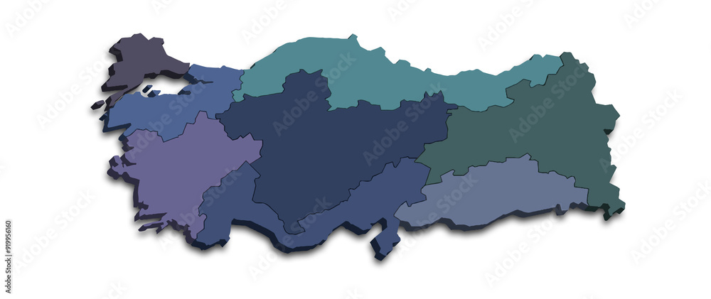 Fototapeta premium Türkiye MAP WITH ITS PROVINCES AND POLITICAL ADMINISTRATIVE DIVISIONS