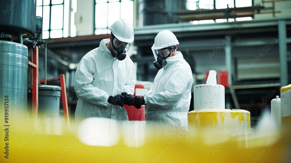 Generate a photo realistic image of workers training on chemical ...